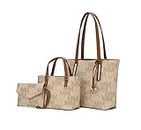 MKF 3-PC Set, Shoulder Bag for Women, Small Tote Handbag & Wristlet Purse – Top Handle PU Leather Fashion Pocketbook Aylet Burgundy