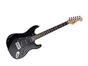 Monoprice Cali Classic Electric Guitar - Black, 6 Strings, Double-Cutaway Solid Body, Right Handed, SSS Pickups, Full-Range Tone, With Gig Bag, Perfect for Beginners - Indio Series