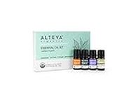 Alteya Organic Essential Oil Set Pure Grattitude - Certified Organic - Lavender - Tea Tree - Orange - Lemongrass - 4 Bottles x 0.17 fl oz/5 ml - Pure Essential Oils + Base
