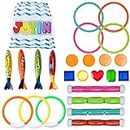 JOYIN 24 Pcs Diving Pool Toys Set with Bonus Storage Bag Includes 7 Diving Rings, 4 Diving Sticks, 4 Toypedo Bandits and 9 Pirate Treasures, Underwater Sinking Swimming Pool Toy for Kids