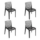 PS PARVESH SMART Web Chair | Heavy Duty Plastic Chair for Home and Garden (Set of 4, Black)