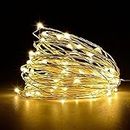 Jsdoin Guirlande lumineuse à 50 LED et à piles en fil de cuivre pour éclairage intérieur et extérieur, chambre, décoration de mariage, fête, Noël, décoration d'arbre (Blanc chaud, 1pièce 5M50Leds)