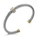 Cable Cuff Bracelets, Dorriss Stainless Steel Twisted Wire Composite Bracelet Bangles, Adjustable Elegant Antique Jewelry with Rhinestone for Women, Ladies, Girls, Teens, Gift Idea (Silver and gold)