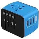 Universal International Travel Power Adapter, All in One Wall Charger with High Speed 2.4A 3xUSB, 3.0A Type-C, European Adapter, Worldwide AC Outlet Plugs for UK, EU, AU, Asia (Blue)