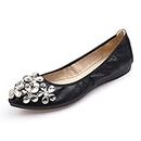 Lauthen.S Women Foldable Ballet Flats, Pointed Toe Wedding Rhinestone Slip on Flat Shoes, Black, 10.5-11