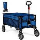 Timber Ridge Festival Trolley on Wheels, Folding Wagon Camping Cart Heavy Duty with Adjustable Handle, Collapsible Foldable Hand Truck for Beach Outdoor Garden Picnic Shopping, 100KG Capacity, Blue