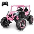 Hikole 24V Ride On Car Truck with Remote Control, 2 Seater 2WD/4WD Kids UTV, 4X100W Engines, LED Lights, Bluetooth, 3 Speeds, Soft Braking, Electric Toys Vehicle for Boys Girls-Pink