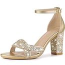 Allegra K Womens Bling Glitter Ankle Strap High Block Heel Sandals, gold, 8.5 UK