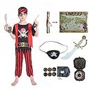 Lingway Toys Kids Pirate Costume,Pirate Role Play Dress Up Completed Set 8pcs for Boys Size 3-4,5-6,7-8,8-10 (8-10years) Red/Black