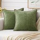 MIULEE Pack of 2 Couch Throw Pillow Covers 18x18 Inch Sage Green Farmhouse Decorative Pillow Covers with Stitched Edge Soft Chenille Solid Dyed Spring Pillow Covers for Sofa Bed Living Room