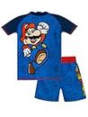 Super Mario Boys Swim Set | Two Piece Boys Swimming Costume | Gaming Kids Rash Vest and Swim Shorts | Blue 4-5 Years
