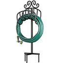 AMAGABELI GARDEN & HOME Hose Holder for Outside Freestanding Holds 125ft Heavy Duty Metal Detachable Rustproof Hose Stand Hanger Decorative Water Hose Storage With Ground Stakes Garden Lawn Black