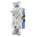 HUBBELL RC108WTRZ COMBO TOGGLE SWITCH & RECEPTACLE, TR OUTLET, 15A, 120V, WHITE