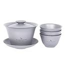iBasingo Titanium Gaiwan Kung Fu Tea Cup and Saucer with Lid Chinese Traditional Tea Set Double Walled Durable Tea Bowl Teacup with Cover Lightweight Outdoor Camping Home Garden Metal Tureen Ti3124D