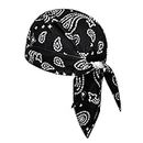 Greenery-GRE Head Tie Quick Drying Cycling Cap Headband Skull Beanie Bandanas Do Rags Breathable Moisture Wicking Pirate Hat Helmet Liner (Black, Print Style)