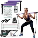 LEXIL Portable Pilates Bar Exercise Kit-Stackable 3 Pairs of Resistance Bands (15, 20, 30LB) - Home Gym Equipment for Men and Women, Workout Kit for Body Toning,with Fitness Video(Purple).