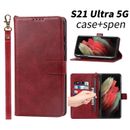 Case With SPen Samsung Galaxy S21 Ultra 5G Leder Schutzhüllen S Pen Slot Rot