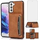 Asuwish Phone Case for Samsung Galaxy S21 Plus Glaxay S21+ 5G Wallet Cover with Screen Protector and Credit Card Holder Stand Cell Accessories Gaxaly S21+5G S21plus 21S + S 21 21+ G5 Women Men Brown
