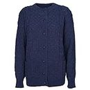 New Womens Ladies Button Up 2 Front Pockets Full Sleeve Round Neck Cable Knitted Cardigan (Navy - MB, M/L (UK Size 12-14))