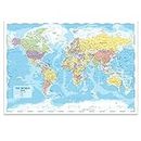 Large Wall Map of the World Poster - Political Map Wall Art showing Countries, Cities, State Lines, Oceans, Rivers – A1 Size 84.1 x 59.4cm 130gsm Gloss Laminated Rolled