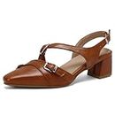 NeelyRisey Women Fashion Chunky Closed Toe Sandals Elegant Pumps Low Heel Square Toe Work Office Dress Shoes Brown Size 42