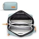 Tech Bag Organizer - Small Electronics Organizer Pouch for Travel - Premium Travel Case with Leather Accents - Mesh Pocket for Cables, Cords and Chargers (Dusty Teal)
