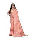 Jaanvi Women's Kanjivaram Floral Pattern Pure Soft Cotton Silk Saree With Pure Golden Zari Work & Unstitched Blouse Piece (hazrat-peach)