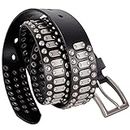GSG Mens Cowhide Leather Belts with Studded Punk Rock Rivets Belts for Jeans Black M161629, Black, XL