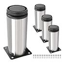 suiwotin 4pcs 6 Inch (150mm) Stainless Steel Furniture Legs, Silver Adjustable Cabinet Feet, Metal Cylinder Table Legs, Heavy Duty Sofa Legs Replacement for Couch, Shelf, Dresser, DIY Bench Legs
