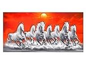 Dolphin Art Vastu Seven Horse Running at Sunrise Sparkle Coated Self Adhesive Painting Without Frame Digital Reprint Painting- 20 x 40 inch, multicolor