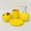 XIAOL 4 Piece Ceramic Full Bathroom Accessory Set - Pump Dispenser,Toothbrush Holder, Tumbler, Soap Dish,Yellow