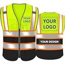 Custom Logo Safety Vest Class 2 High Visibility Reflective Vest with Pockets Breathable Personalized Construction Workwear（Yellow Black，L）