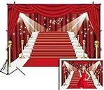 BINQOO 7x5ft Red Curtain Backdrop Graduation Prom Large Red Carpet Fabric Movie Party Backdrop Film Movie Stars Red Curtain Prom Party Dress Photo Background Birthday Party Background Studio Prop