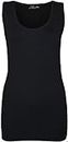 NY Deluxe Edition Womens Ladies Plus Size Plain Ribbed 100% Cotton Vest Top Summer Casual Loungewear Top UK Size 16-28 (Black, 18)