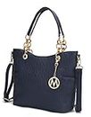 MKF Collection Shoulder Bag for Women, PU Leather Pocketbook Top-Handle Crossbody Purse Tote Satchel Handbag, Rylee Navy, Large