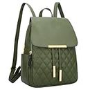 KKXIU Quilted Trendy Leather Backpack Purse for Women Teen Girls Ladies Shoulder Travel Daypacks Bags, Olive, Medium, Fashion Backpack