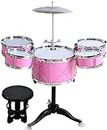 Suitable for Children Aged 3-6 ，Kids Drum Toy Set Rock Jazz Drum Musical Instrument Playing Rhythm Double-sided drum kit (pink)