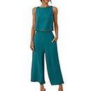 Linen Sets Women 2 Piece Outfits Dressy Trendy Vacation Sleeveless Tops Wide Leg Pants Matching Outfits Loungewear 2023 Summer Fall Brunch Outfit My Orders Placed Recently By Me