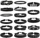 Adramata 10-17 Pcs Braided Leather Bracelet for Men Women Leather Wrist Punk Cuff Wrap Bracelets