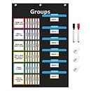 REGELETO Small Group Management Pocket Chart with 96 Cards Classroom Jobs Chart Small Group Organizer and on Task for School Teacher Elementary Preschool Learning Supplies (Black)