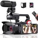 Videocamera 4K 64MP 60FPS Camcorder 18X zoom Digitale Vlogging Camera per YouTube, Schermo tattile da 4,0" WiFi Videocamera con Batteria, Scheda SD 64G, Stabilizzatore, Microfono e Telecomando