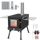 Huskfirm Portable Folding Wood Burning Camping Stove - Includes Chimney Pipes and Spark Arrestor for Tent Heating and Cooking