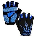 MOREOK Mens Cycling Gloves,Half Finger Biking Glove MTB DH Road Bicycle Gloves Gel Pad Shock-Absorbing Anti-Slip Breathable Motorcycle Mountain Bike Gloves Unisex Women Blue-M