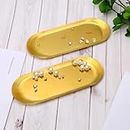 2PCS Gold Decorative Tray, Stainless Steel Bathroom Vanity Tray for Perfume Jewelry Tea Gold Kitchen Accessories