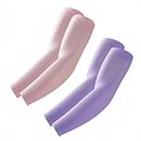 ROXUN 2 Pairs Arm Sleeves, Cooling UV Sun Protection Sports Compression for Men/Women Purple+Pink
