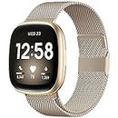 ZWGKKYGYH Bands Compatible with Fitbit Sense Versa 3 Versa 4 and Sense 2 Smartwatch Women Men, Stainless Steel Metal Mesh Magnetic Band Replacement , Small Champagne