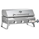 Onlyfire Flat Top Gas Griddle with Lid, Tabletop 3-Burner Stainless Steel Propane Gas Griddle, 24” Portable Griddle for Outdoor Cooking Kitchen, BBQ Gas Grill for Patio Camping Tailgating, 24,000 BTU