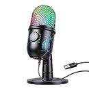 CTFIVING Gaming Microphone, USB PC Mic for Streaming, Podcasts, Recording, Condenser Computer Desktop Mic on Mac/PS4/PS5, with RGB Control, Mute Touch, Headphone Jack, Stand