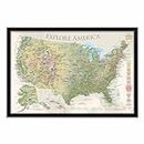 GEOJANGO USA National Parks Wall Map - All NPS Sites, Landmarks, Capitals, Highest Peak by State - Framed Map, Rolled Poster, Or Stretched Canvas - Nautilus Edition - Includes 500 Push Pins