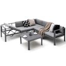 Juego de 3 piezas de sofá de patio gris aluminio de 6 niveles respaldo reclinable muebles de jardín nuevo
